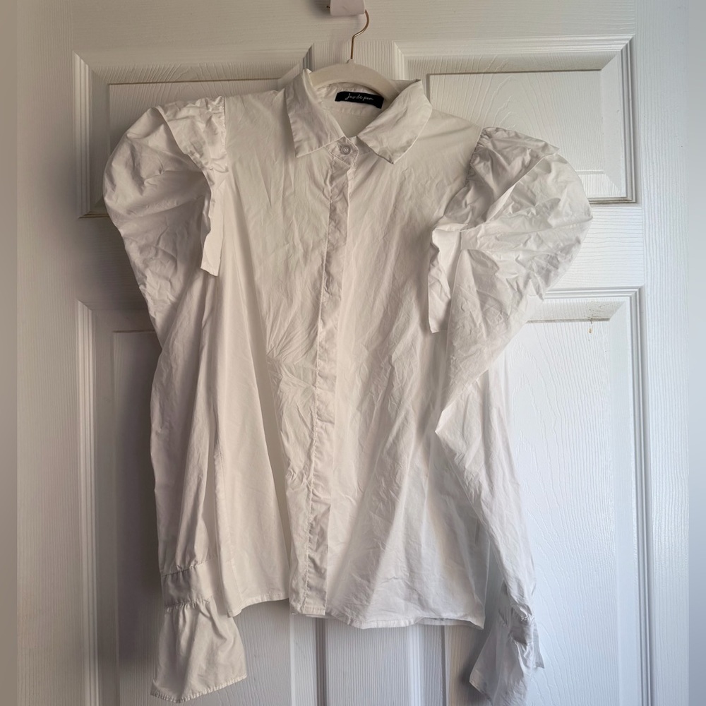 Puff Sleeve Blouse white Button up shirt